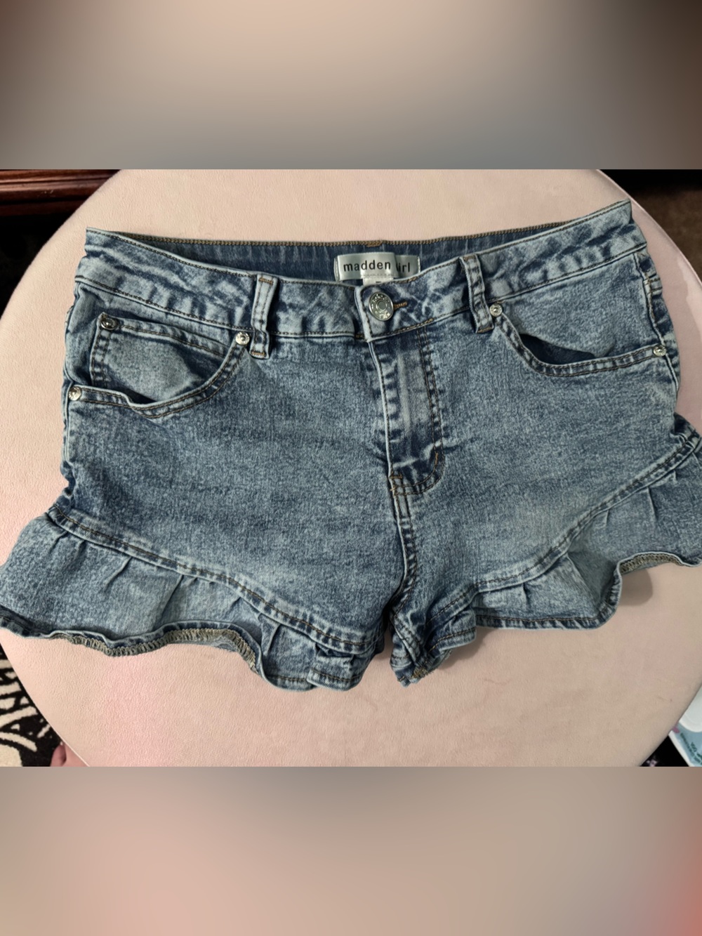 Madden Girl Blue Denim Ruffle Hem Women's Shorts